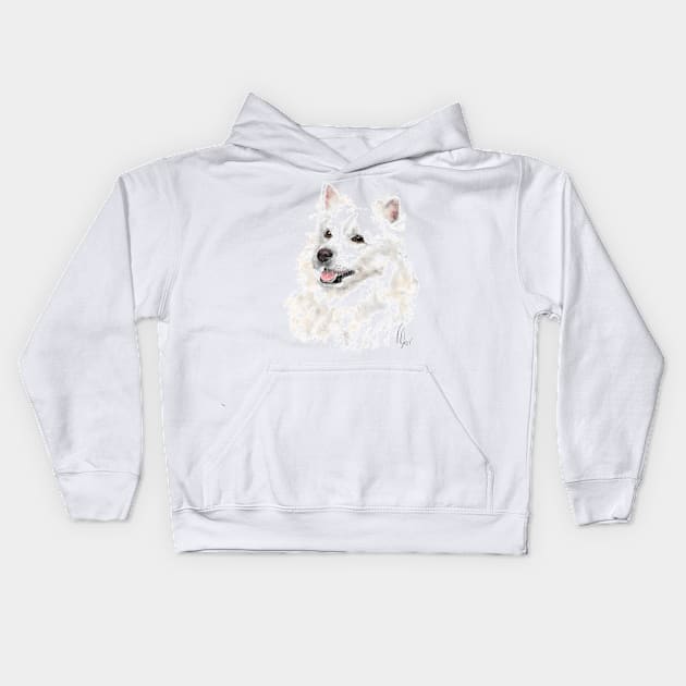 Smiling American Eskimo Eskie Pooch Kids Hoodie by LITDigitalArt